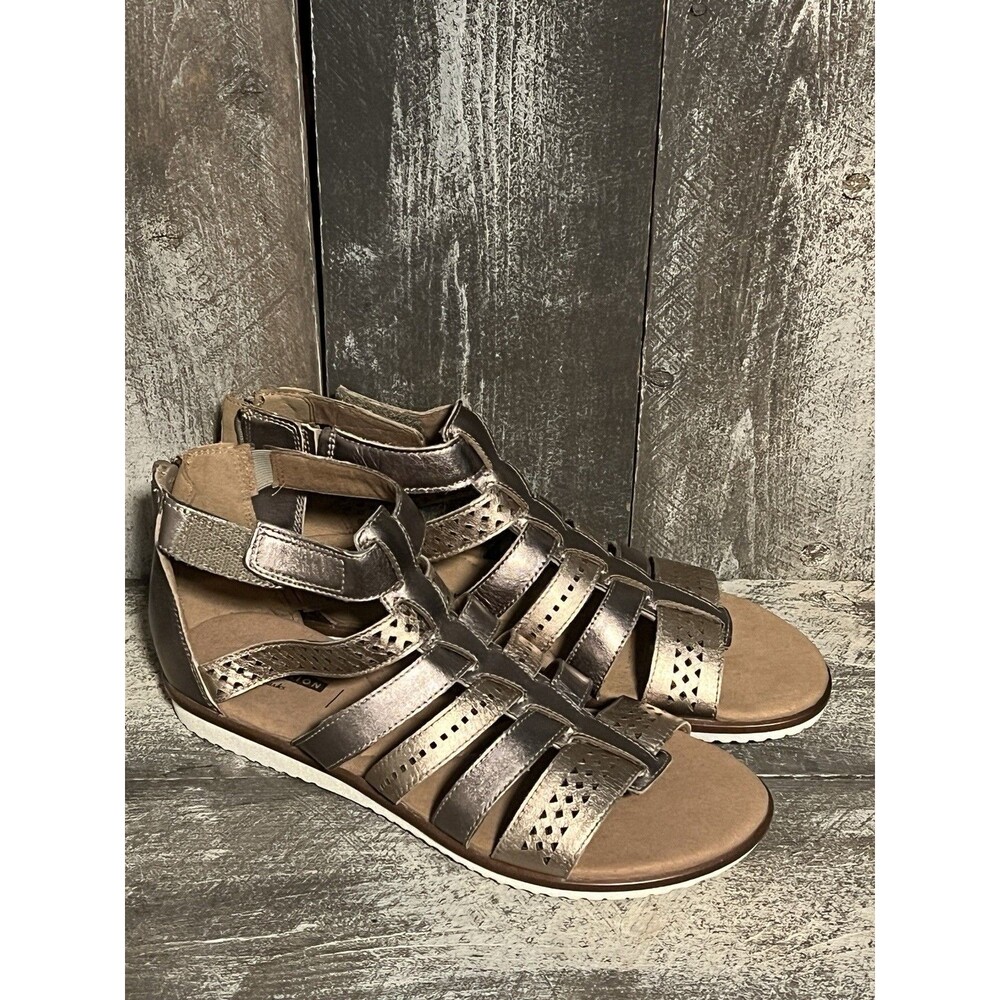 Clarks Gold Metallic Gladiator Sandals Soft Cushion Shoe 8 NWOB